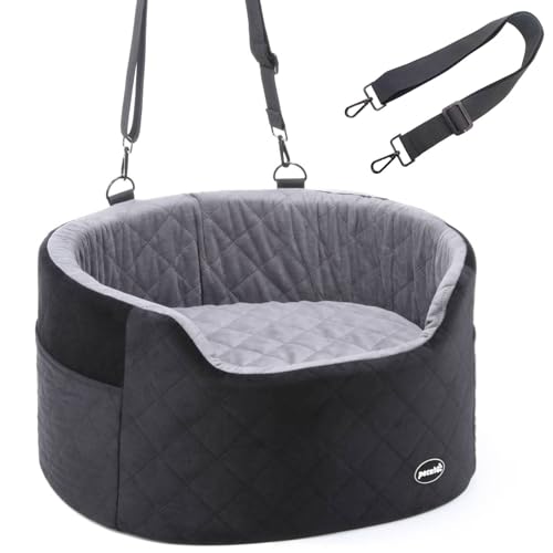 pecute Hunde Autositz für Kleine/Mittlere Hunde, Pet Booster Autositz mit Sicherheitsgurt,Weichem Kissen 6cm, Abnehmbares Waschbares Hundeautobett mit Taschen, bis zu 13,6kg von pecute