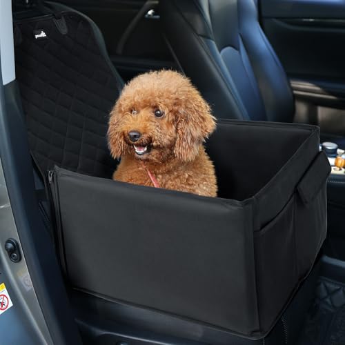 pecute Hunde Autositz 43 * 43 * 30 cm, Wasserdicht & Kratzfest Hundesitz Auto, Verstärkte und Erhöhte Seitenteile, Stabiler Hundeautositz Hundesitz Kleine Mittelgroße Hunde & Mehrere Taschen von pecute