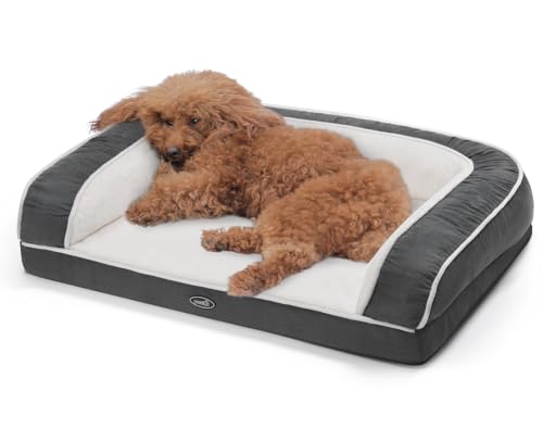 pecute Hundebett Kleine Hunde Orthopädisch, Hundekissen Waschbar Abnehmbar, Ergonomischer Hundekorb, Hundesofa mit Memory-Schaum, rutschfeste Hundematte, Dog Bed in Größe 76x46x18cm, Hundecouch Grau von pecute