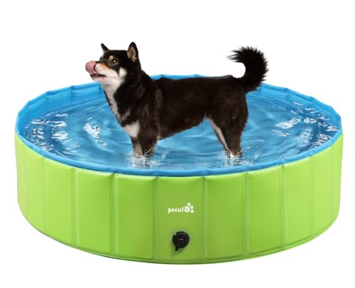 pecute Hundepool Schwimmbad für Hunde und Katzen(80 * 20cm,100L),Swimmingpool Hund Planschbecken Hundebadewanne Faltbarer Pool mit rutschfestem PVC, für Kinder und Hund Katze M Grün von pecute