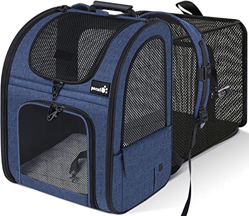 pecute Hunderucksack Erweiterbar XL für 6-10 kg, Faltbar Katzenrucksack Katzen mit Anti-offener Reißverschluss, Atmungsaktive Rucksack Hund mit Netz Fenster Grau, für Hunde Katzen Haustiere von pecute