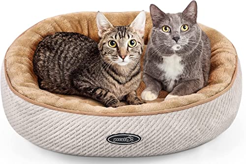 pecute Katzenbett Katzenkorb zum Schlafen, Rundes Hundebett Kleine Hunde Weich Und Waschbar, Katzenkissen Flauschig, Katzen Schlafplatz, Cat Bed Katzennest M 55 * 15cm von pecute