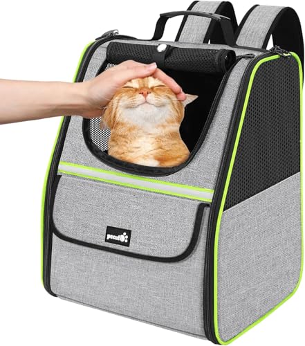 pecute Katzenrucksack Haustier Rucksack mit Netzfenster, Tragbare und Faltbare Katzentasche, Atmungsaktive und Leichte Hundetasche, Multifunktionales Ausgehen Reisen Grau bis 6 kg von pecute