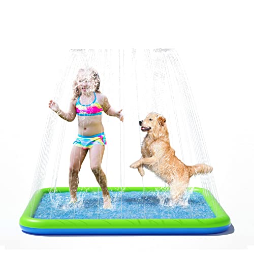 pecute Sprinkler Wasser-Spielmatte Splash(100 * 100 * 10cm), Sprinkler für Hunde Spritz wasserspiel Matte, Splash Pad mit rutschfeste einstellbare Wasserhöhe Blau,S von pecute