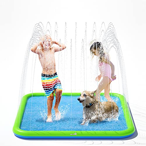 pecute Sprinkler Wasser-Spielmatte Splash(150 * 150 * 15cm), Sprinkler für Hunde Spritz wasserspiel Matte, Splash Pad mit rutschfeste einstellbare Wasserhöhe Blau,L von pecute