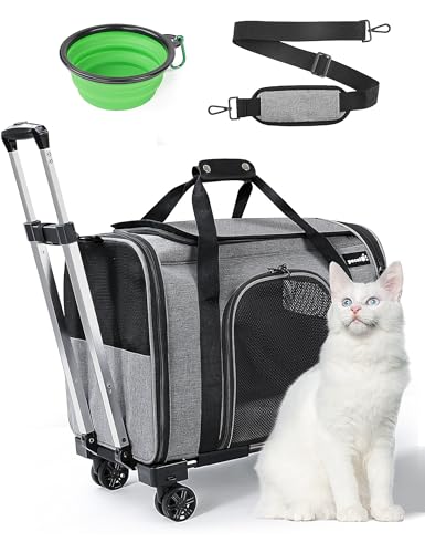 pecute Transportbox Katze mit Rollen Katzen transportboxen, Hundetragetasche Transporttasche mit Einstellbar Schultergurt katzenbox, Mit Zwinger von pecute