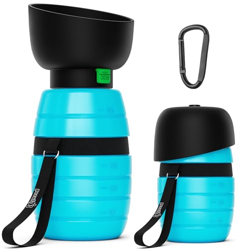 pecute Trinkflasche Hunde für Unterwegs, Hundetrinkflasche Silikon Wasserflasche Hund mit Faltbarer Wasserschale, Hunde Trinkflasche to Go, Haustier Trinknapf Tragbare Blau M 500 ml von pecute