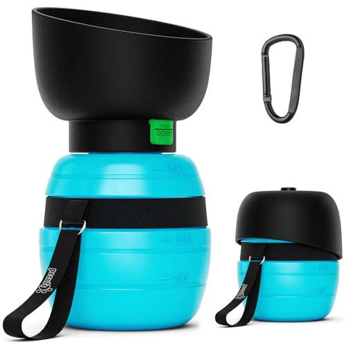 pecute Trinkflasche Hunde für Unterwegs, Hundetrinkflasche Silikon Wasserflasche Hund mit Faltbarer Wasserschale, Hunde Trinkflasche to Go, Haustier Trinknapf Tragbare Blau S 350 ml von pecute