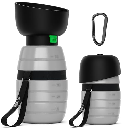 pecute Trinkflasche Hunde für Unterwegs, Hundetrinkflasche Silikon Wasserflasche Hund mit Faltbarer Wasserschale, Hunde Trinkflasche to Go, Haustier Trinknapf Tragbare Grau M 500 ml von pecute