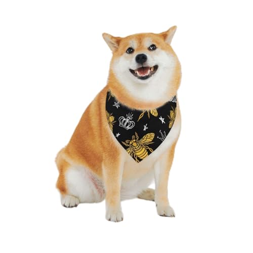 Hohey Bee Hunde-Bandanas mit goldenem Stickmuster, bequeme Dreiecks-Lätzchen aus Baumwolle, Schals für Hunde oder Katzen, süßes Haustier-Halstuch für mittelgroße und große Hunde, XL von peiyeety