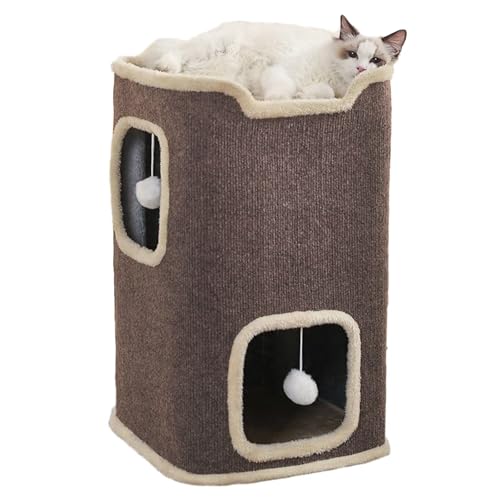 Pempet Katzenhaus für Indoor-Katzen, mehrstöckig, Sisal, faltbares Katzenhaus für den Innenbereich (Braun, 2 Ebenen) von pempet