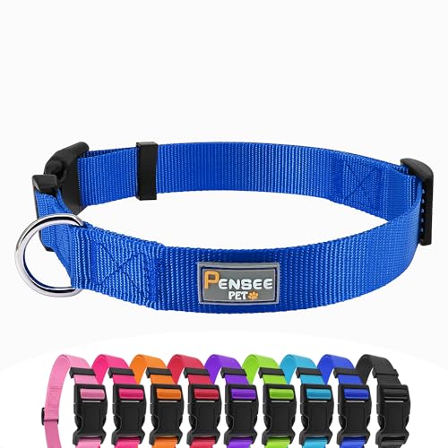 PENSEEPET Blaues Hundehalsband, verstellbar, für Welpen, kleine, mittelgroße und große Hunde, Mädchen, mit atmungsaktivem Schnellverschluss-Nylon-Haustierhalsband von penseepet