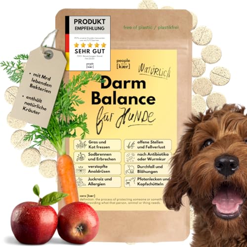 People who Kaer Darm Balance Drops für Hunde, 60 Tabletten, Probiotika & Präbiotika, Darmflora Aufbau Hund unterstützt bei Durchfall und Darmsanierung, Tabletten mit Flohsamenschalen und Inulin von people who kaer for dogs + cats