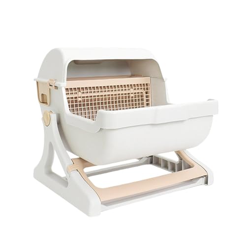 perfk Halbautomatische Katzentoilette für Haustiere, halbgeschlossene Luxus-Katzentoilette, Katzentoilette, Katzenbettpfanne für Kätzchen, Beige von perfk