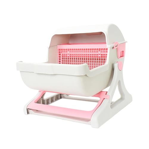 perfk Halbautomatische Katzentoilette für Haustiere, halbgeschlossene Luxus-Katzentoilette, Katzentoilette, Katzenbettpfanne für Kätzchen, ROSA von perfk