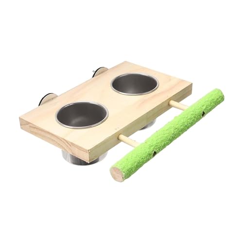 perfk Bird Feeder Barch Stand Cage Accessoire Holz mit Holzplattform Schüssel Fütterungstasse für Lovebird Macaw Chinchilla kleines Tier, Doppelschale perfk Bird Feeder Barch Stand Cage Accessoire Holz mit Holzplattform Schüssel Fütterungstasse für Lovebird Macaw Chinchilla kleines Tier, Doppelschale von perfk
