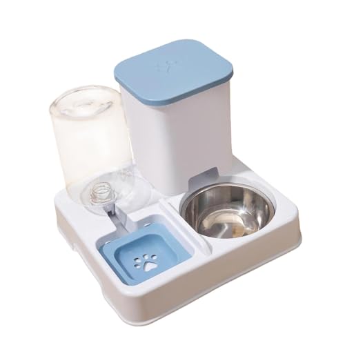 perfk Futterautomat für Tiere, 2 in 1 Futter Und Wasserset, Einfacher Behälter für Katzen Und Kaninchen, Blau Weiss von perfk