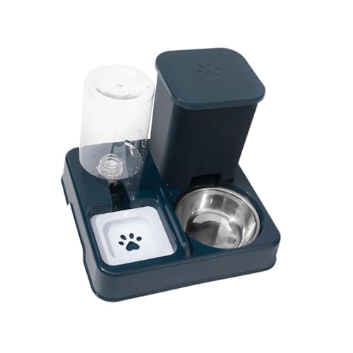 perfk Futterautomat für Tiere, 2 in 1 Futter Und Wasserset, Einfacher Behälter für Katzen Und Kaninchen, Dunkelblau von perfk