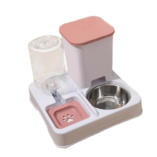 perfk Futterautomat für Tiere, 2 in 1 Futter Und Wasserset, Einfacher Behälter für Katzen Und Kaninchen, Rosa Weiß von perfk