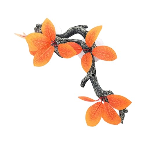 perfk Gecko Pflanzenornament Kletterbaum Zweig Dekor Hintergrund mit Blättern Krabbe Chamäleon Künstliche Eckzweig, Orange Blätter von perfk