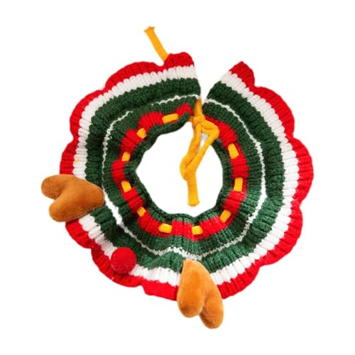 perfk Gestricktes Lätzchen-Katzenhalsband, Weihnachts-Katzenhalsband, handgefertigt, Festliche Dekoration, Kätzchen-Halskette, Schal, Elch von perfk