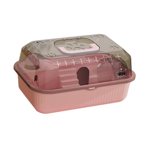 perfk Hamster-Tragetasche, Käfig, Reisen, transparent, Hamsterhaus, Belüftung, Kleiner Haustierbehälter, Haustier-Tragekäfig für kleine Tiere, Rosa von perfk