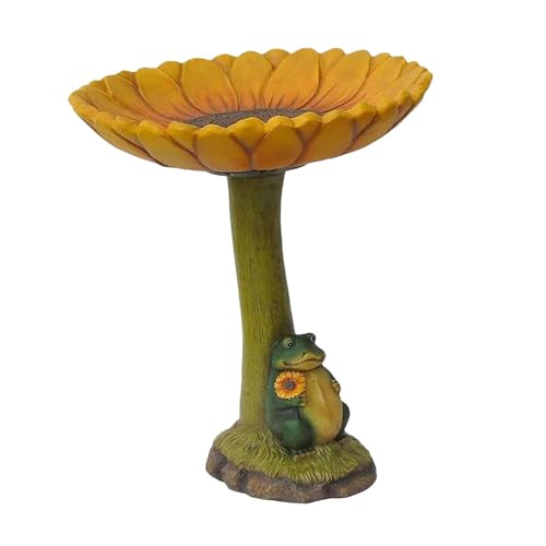 perfk Harz-Statue-Figur, Harz-Futterspender, dekorative Gartengeschenke, Vogelbad-Futterstation für die Einweihungsparty, die Vögel anzieht, Frosch 16.5x16.5x20cm von perfk