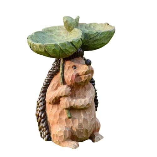 perfk Harz-Statue-Figur, Harz-Futterspender, dekorative Gartengeschenke, Vogelbad-Futterstation für die Einweihungsparty, die Vögel anzieht, Igel 15x10x20cm von perfk