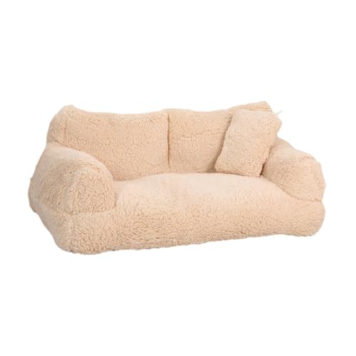 perfk Haustier-Couchbett, Katzenbetten für Hauskatzen, tragbar, rutschfest, bequemes, weiches Hundebett, Katzensofa für kleine Hunde und Kätzchen, Beige Yellow L von perfk