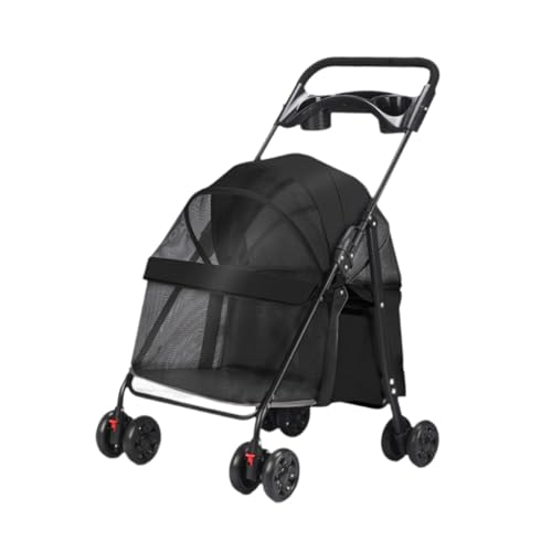 perfk Haustier-Kinderwagen, 4 Räder, Katzen-Kinderwagen, multifunktionaler, Faltbarer Trolley, leicht, für kleine Haustiere, Hunde, Katzen, Kätzchen, Schwarz von perfk