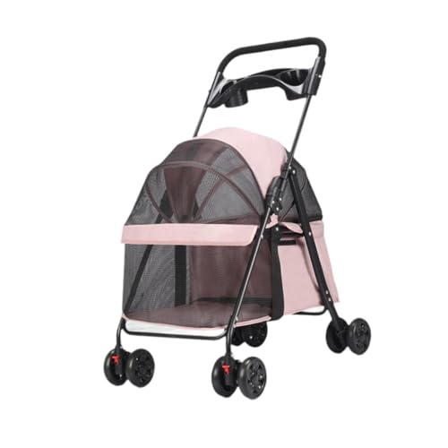 perfk Haustier-Kinderwagen, 4 Räder, Katzen-Kinderwagen, multifunktionaler, Faltbarer Trolley, leicht, für kleine Haustiere, Hunde, Katzen, Kätzchen, ROSA von perfk