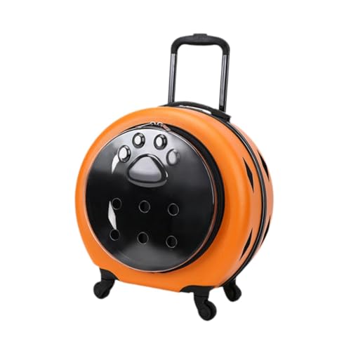 perfk Haustier-Trolley-Kiste mit Rädern Katzen-Welpen-Hundeträger-Tragetasche Atmungsaktive Hundetrolleys auf Rädern für Reisen im Freien, Orange von perfk