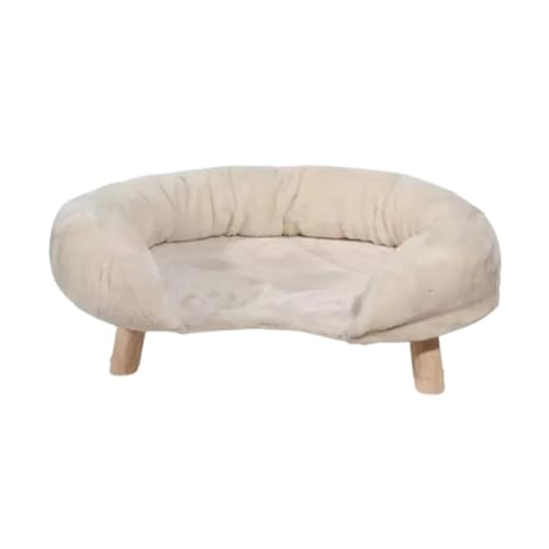 perfk Hundesofa, erhöhtes Haustierbett mit Holzbeinen, warmes Welpensofa, rutschfestes Plüsch-Haustierbett, Katzen-Couchbett für drinnen, Katzen, Kätzchen, Beige von perfk