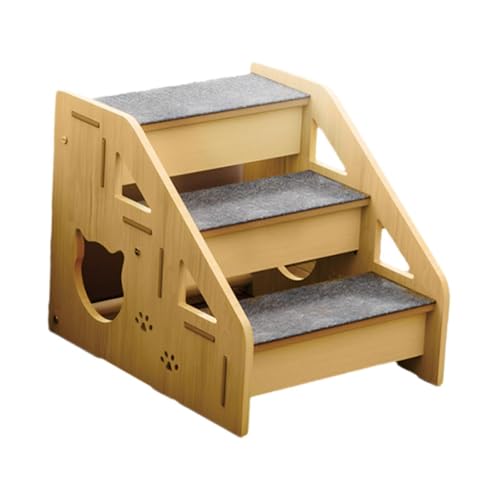 perfk Hundetreppe aus Holz, Hundeleiter, 3 Stufen für ältere Hunde, abnehmbare Haustiertreppe, Haustier-Katzentreppe für Couch, Hochbett, Innenbereich, Auto von perfk