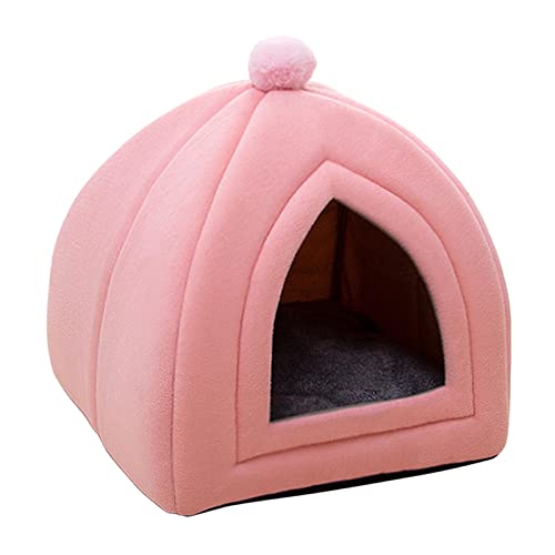 perfk Katzenbett Kleine Samt Schlafkissen Sofa Warmes Winternest Halbgeschlossenes Höhlenzelt, ROSA von perfk