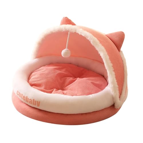 perfk Katzenbett für Hauskatzen, halbgeschlossenes Katzennest, Katzenwiege, Matratze mit hängendem Spielzeug, Haustierbett, warmes Katzennest für, Pink M von perfk