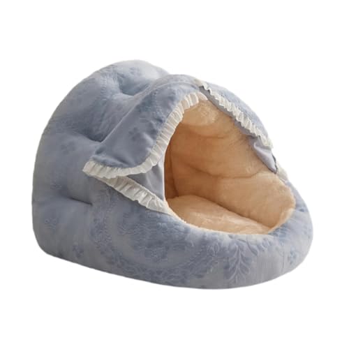 perfk Katzenbett mit Kapuze, rundes Haustierbett, selbstwärmend, mit Türvorhang, Katzennest, abgedecktes Katzenbett für Kaninchen, Igel im Innenbereich, Blau von perfk