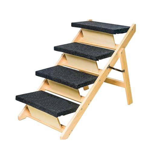 perfk Katzenleiter Hundetreppe Rampe Massivholz Klappbare Haustiertreppe Holzhaustiertreppe für Kätzchen Couch LKWs Indoor Katzenbett von perfk