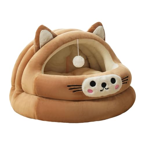 perfk Katzennest mit Cartoon-Motiv, weiches, bequemes Katzenhaus, universelles Haustierhaus, Katzenbett, Haus mit Spielball für Kätzchen und Hauskatzen, Brown M von perfk