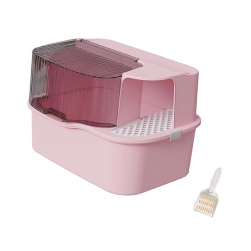 perfk Katzentoilette Katzen Bettpfanne Gang Sandkasten Tragbar mit Hohen Seiten Katzentoilette Sandkasten Jumbo Katzentoilette für Hauskatzen, Rosa von perfk