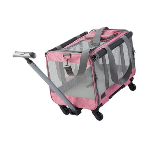 perfk Katzentragetasche mit Rädern, Rollbare Katzen-/Hundetragetasche, Weiche Seiten für Katzen, Abnehmbar, Haustier-Reisetasche für Hunde und Welpen, ROSA von perfk