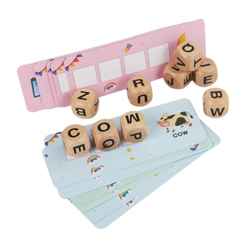 perfk Montessori-Spielzeug, Holz-Matching-Spiele, Memory-Holz-Leseblöcke, Holz-Lernblock für Kindergarten-Kleinkinder ab 3 Jahren, Brief von perfk