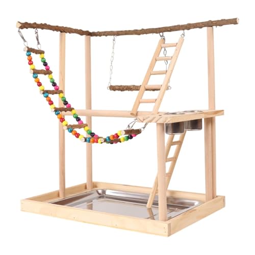 perfk Papageien-Spielplatz, Papageien-Spielständer-Zubehör, Sittich-Vogel-Spielständer, Holzbarsch-Fitness-Laufstall für kleine Sittiche, Lovebird von perfk