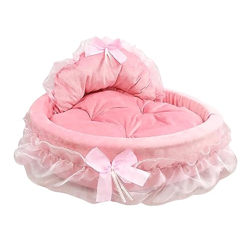 perfk Pink Princess Hundebett, Spitzen-Katzenbett, tragbare Fliege, süße Dicke Bettcouch, Schlafbett, Rosa, l von perfk