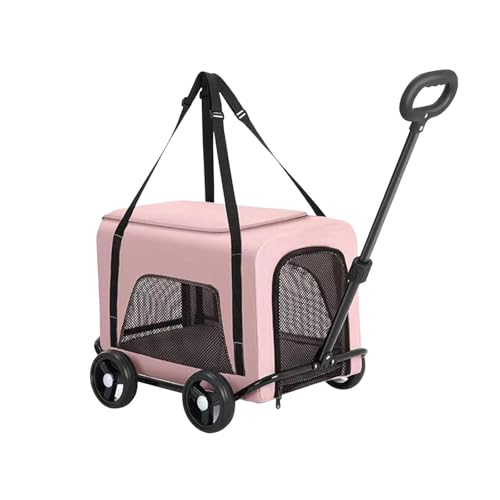 perfk Rollbare Katzen-/Hundetragetasche, Reisetragetasche für Haustiere, Faltbare, leichte Haustiertragetasche mit Rädern, Welpenkinderwagen für Picknicks, ROSA von perfk