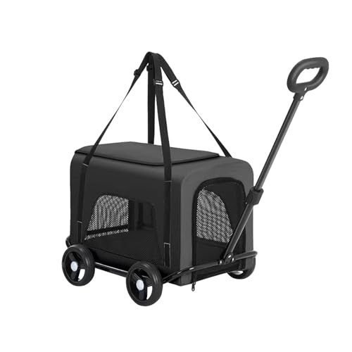 perfk Rollbare Katzen-/Hundetragetasche, Reisetragetasche für Haustiere, Faltbare, leichte Haustiertragetasche mit Rädern, Welpenkinderwagen für Picknicks, Schwarz von perfk