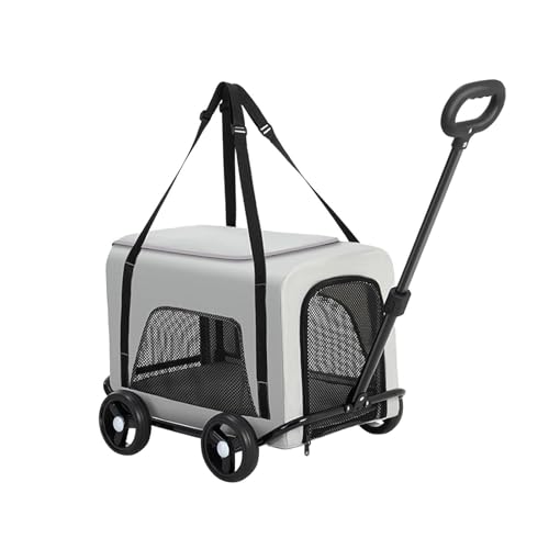 perfk Rollbare Katzen-/Hundetragetasche, Reisetragetasche für Haustiere, Faltbare, leichte Haustiertragetasche mit Rädern, Welpenkinderwagen für Picknicks, grau von perfk