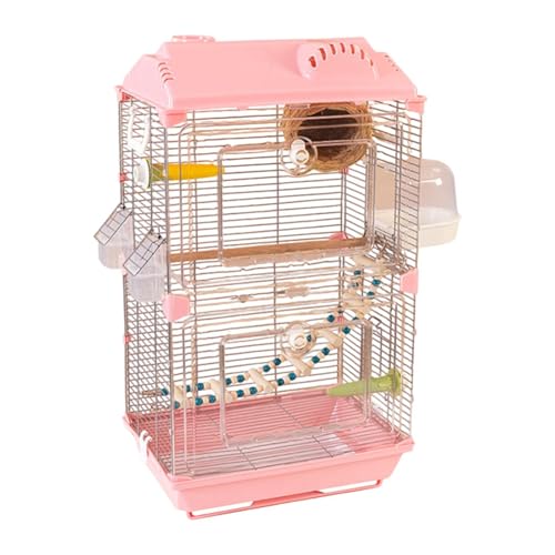 perfk Spielen Sie Vogelkäfig Vogelkäse Transparente Acryl -Doppelschicht mit Standzubehör für Lovebirds Conures kleine Haustiervögel, Rosa von perfk