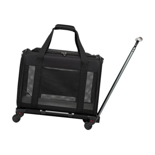 perfk Transportbox für Haustiere mit Rädern, Rollbare Katzentragetasche mit Rädern, Outdoor-Trolley, Haustier-Trolley, Haustier-Reisetasche für Kleintiere, Schwarz von perfk