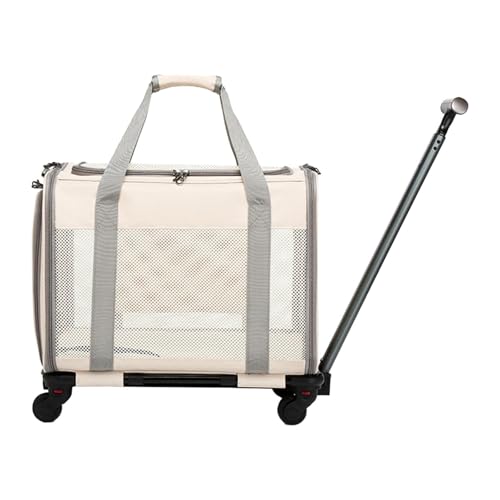 perfk Transportbox für Haustiere mit Rädern, Rollbare Katzentragetasche mit Rädern, Outdoor-Trolley, Haustier-Trolley, Haustier-Reisetasche für Kleintiere, Weiß von perfk